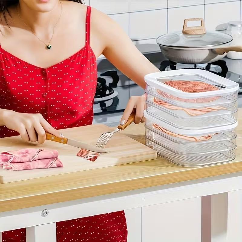4 Layer Stackable Food Storage Containers, Refrigerator Organizer Box, Meat Preservation Box, Reusable Sealed Leak-Proof Design, Fridge Storage Container, Leakproof Container, Stackable Airtight