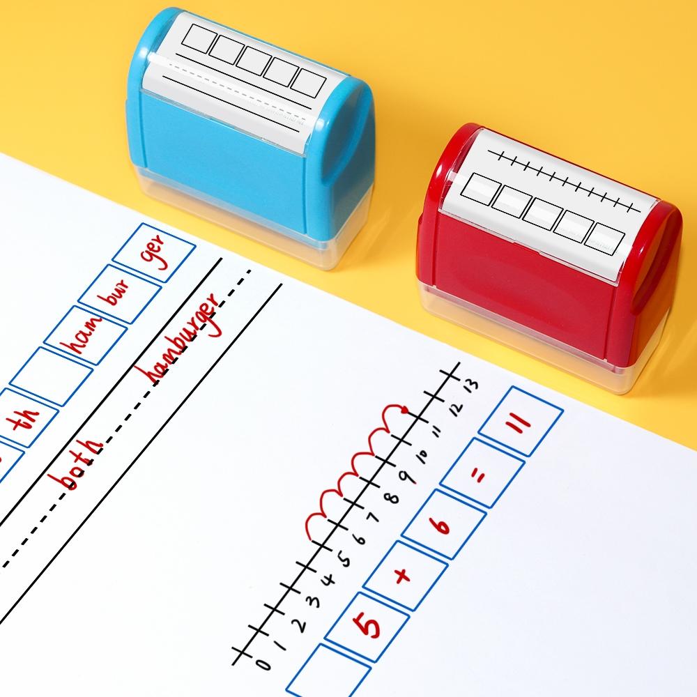 Teacher Stamp Grid & Dashed Lines, Reusable Self-Inking Writing Practice Roller Seal, Math Fraction Classroom Home Office Supplies