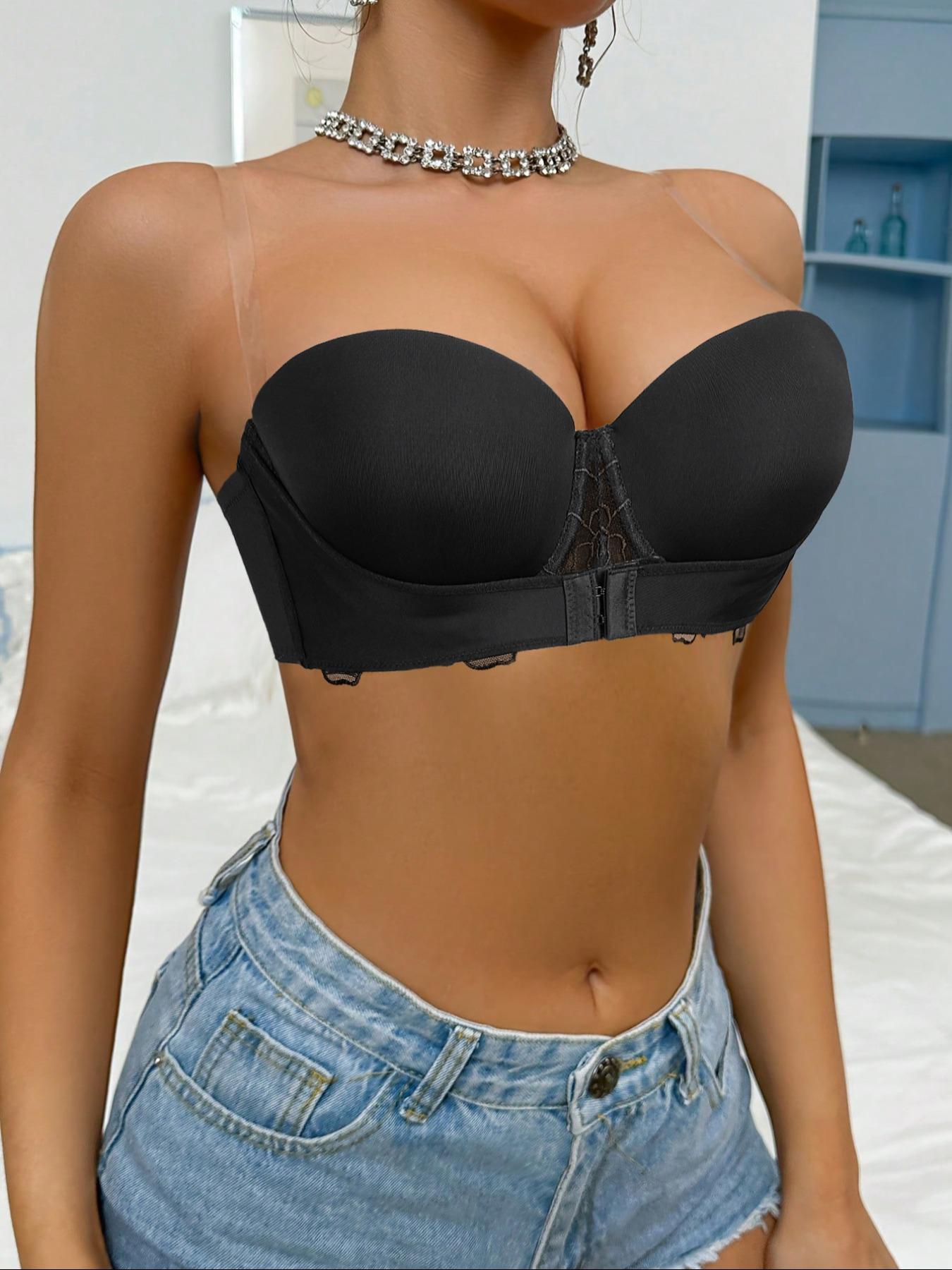 Ecomilky women's simple everyday lace tube top strapless design underwear bra, suitable for all occasions, daily wear, suitable for all seasons. Women's basic style Elegant Black Minimalist bra bras for women push up bra