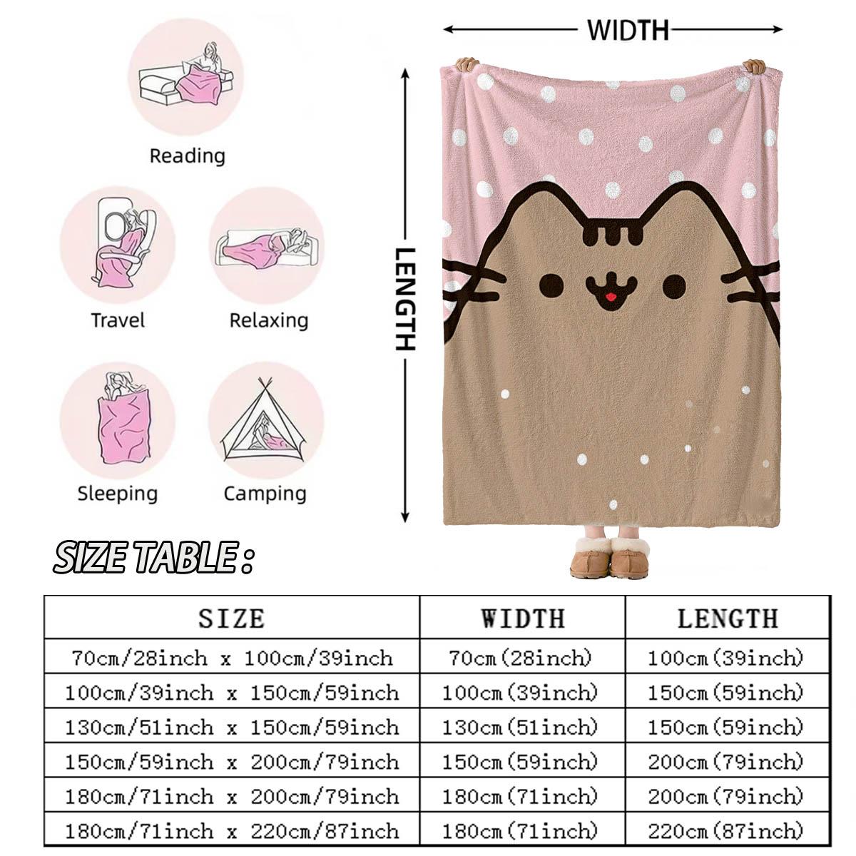 Cute Cat Print Blanket, Soft Flannel, Durable, Home Office Dorm Nap Mat, Bedroom Decor, Gift, Multiple Sizes Available