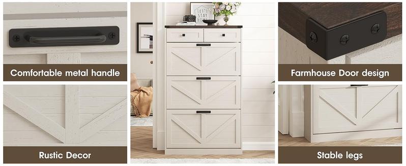 Vabches Shoe Cabinet with 3 Flip Drawers & 2 Drawers,Shoe Storage Cabinet for Entryway,Farmhouse Freestanding Shoe Storage, Shoe Rack Cabinet Organizer for Hallway