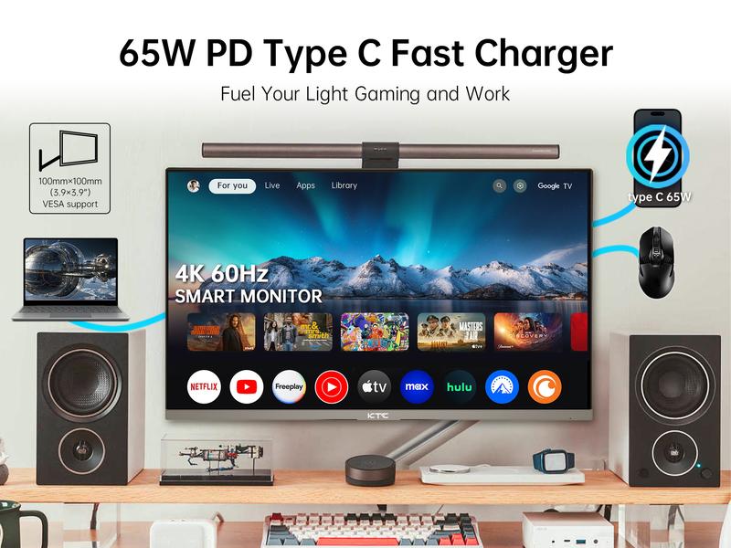 KTC 32 Inch 4K Smart Monitor with Google TV System 3840 * 2160P Netflix Licensed Type C 65W PD Speakers 5W*2 Dolby Audio Hey Google Voice Remote HDR WiFi Bluetooth VESA Tiltable 32 in Smart TV