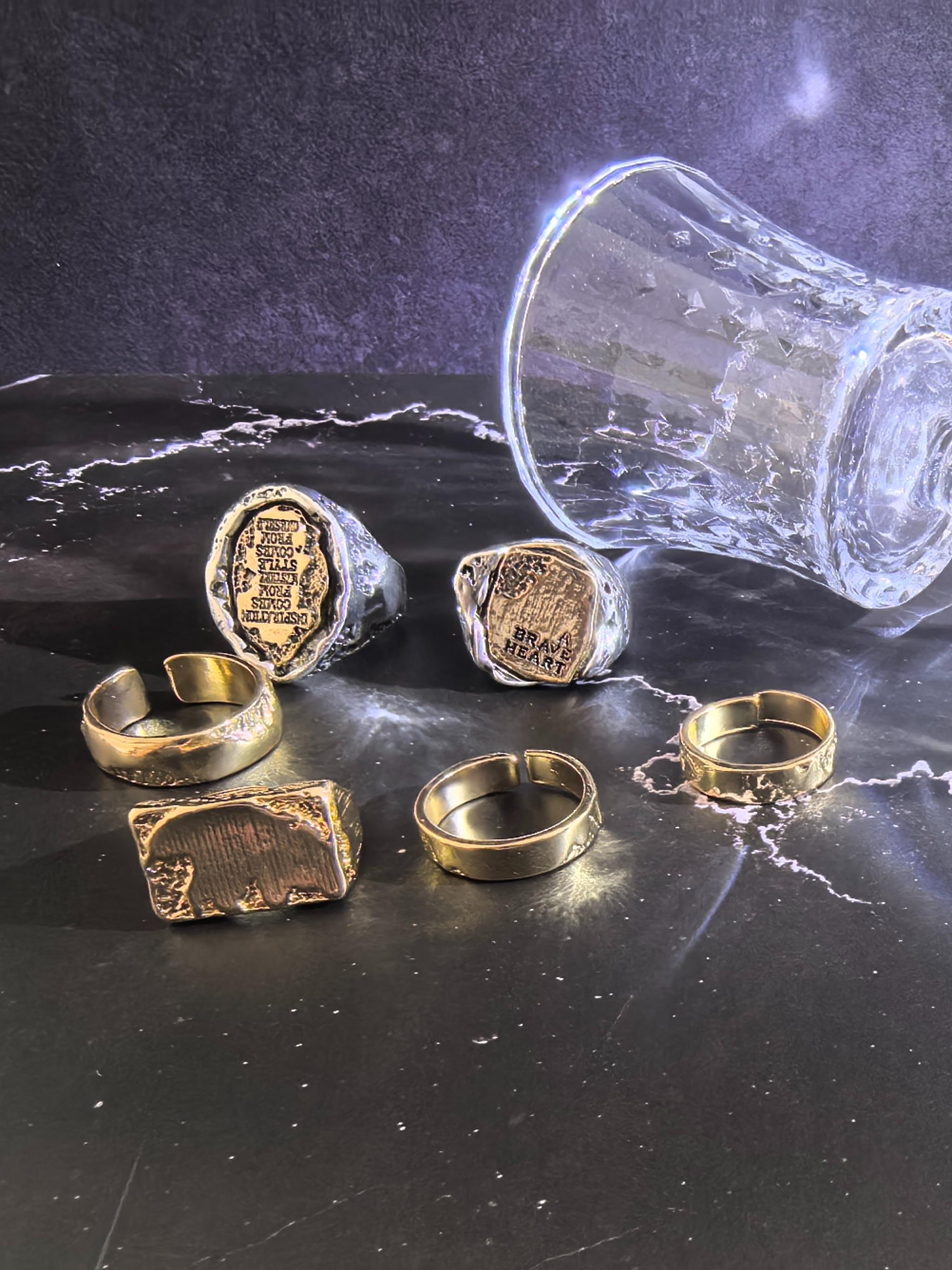 6 Pcs Bold Lava Texture Letter Rings, Streetwear Hip Hop Colorblock Metal Rings, Vintage Distressed Open Cuff Rings, Hip Hop Jewelry
