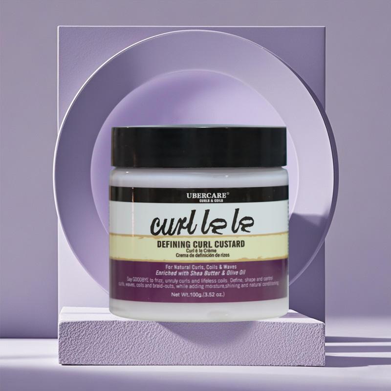 100g/3.5oz Defining Curl Custard, Curl Defining Cream with Shea Butter and Olive Oil for Long-lasting Control and Definition to Curls, Coils, Waves, Frizzy Hair and Braid Outs, Moisturizes and adds Shine, for Travel, Camping, Outdoor