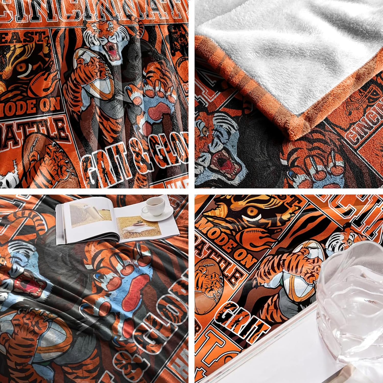 Cincinnat Football Fleece Blanket Soccor Theme Throw Blanket for Boys and Men - Soft Flannel Gift for Football Fans and Lovers