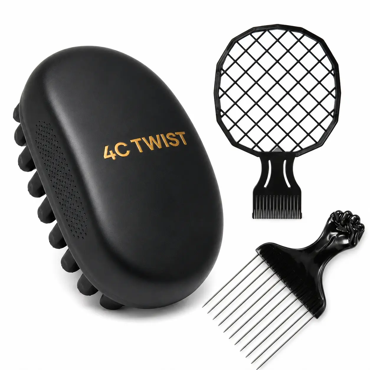 Men’s 4C Twist Curl Styling 3-Piece Set, Hair Styling Tools, 4C Hair Sponge Brush Kit with Hair Pick, Curl Comb & Texture Comb, Designed for Curly Hair, Defined Coils, Wave Patterns, Natural Short Hair Styling, Volume Control & Clean Textured Looks