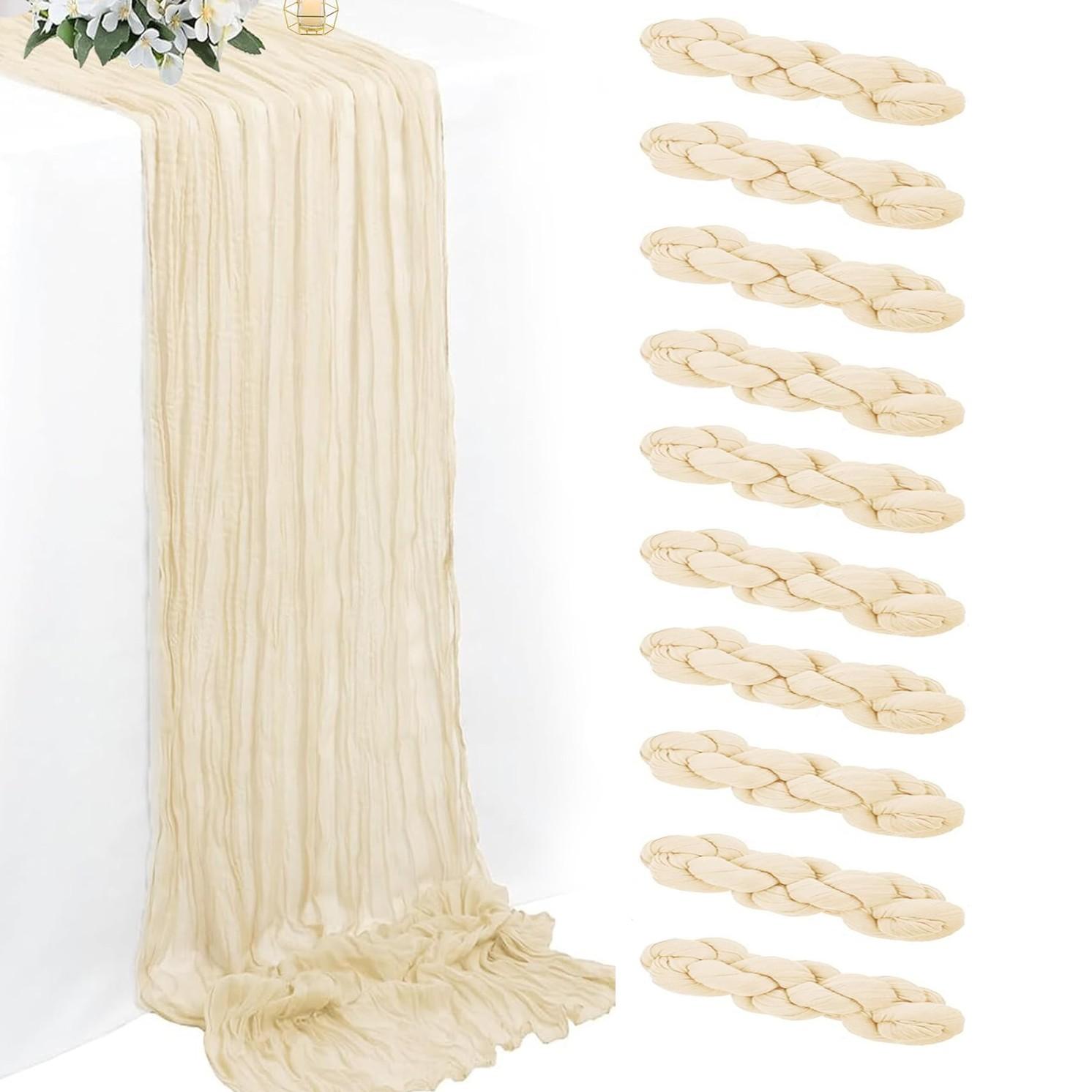 Polyester Ruffled Table Runner, Bohemian Style Linen Cloth, Rustic Decorative Wedding Party Supplies, Festival Gift Event Decoration