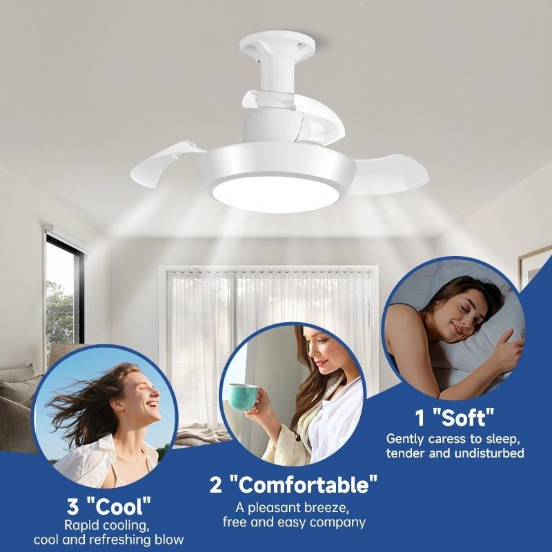 Socket Fan Light with Remote Control, E27 Socket Retractable Ceiling Fan Light, Ultra-Quiet Dc Motor, Dimmable LED, Flush MounSocket Fan Light E27 Fan Light Retractable Ceiling Fan Light Invisible Blades Ultra Quiet DC Motor Dimmable LED Flush Mountt