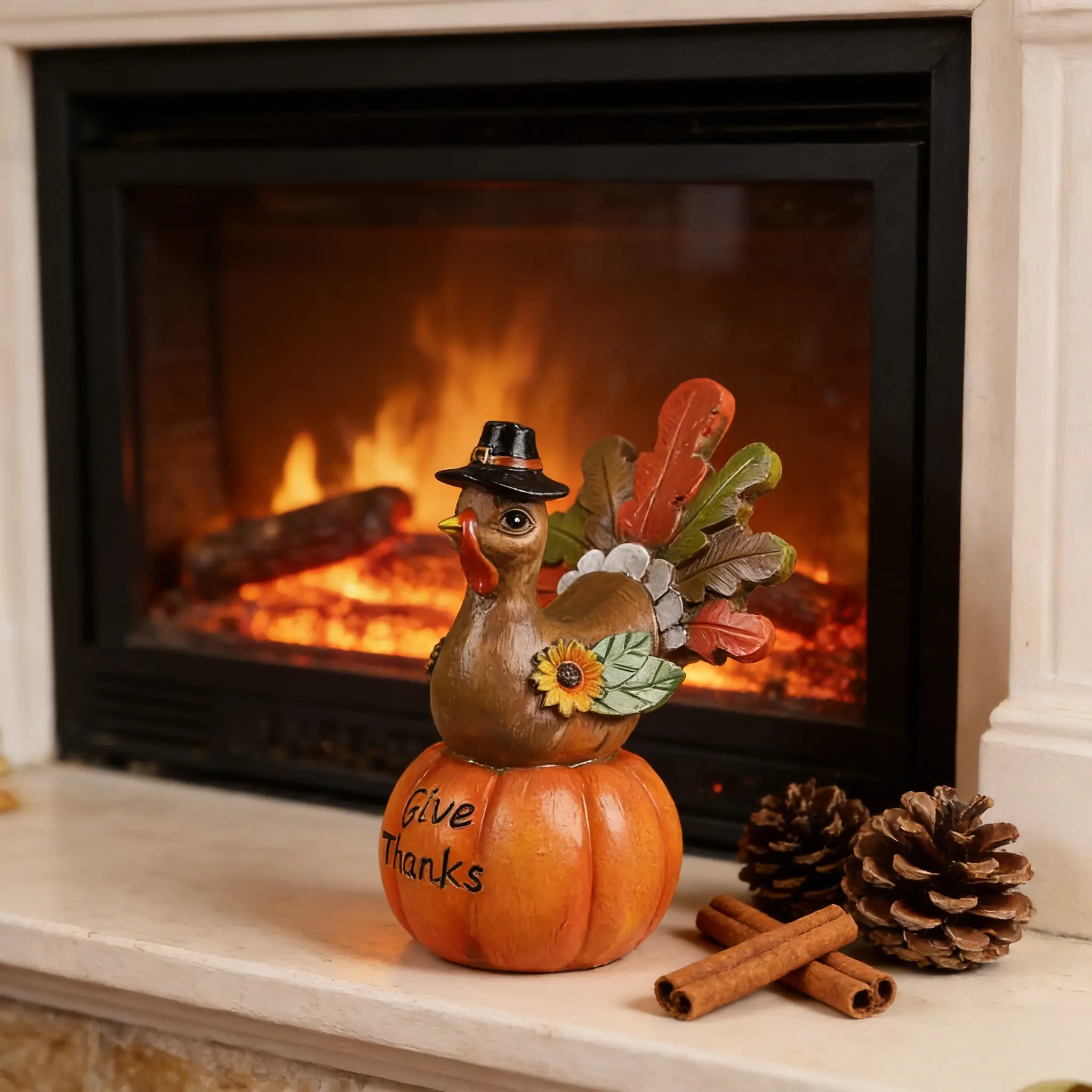 Resin Craft Thanksgiving Turkey & Halloween Pumpkin Figurine, Hand-Painted Tabletop Centerpiece, Harvest Festival Decor for Adults