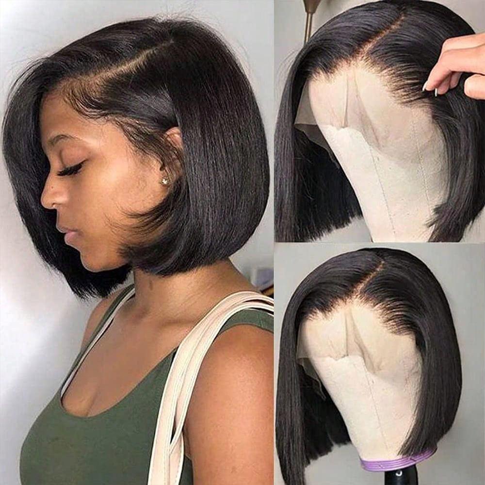 Bob Wig Human Hair 180% Density 13x4 HD Transparent Lace Front Wigs Human Hair Pre Plucked Short Bob Glueless Straight Wigs Human Hair for Women