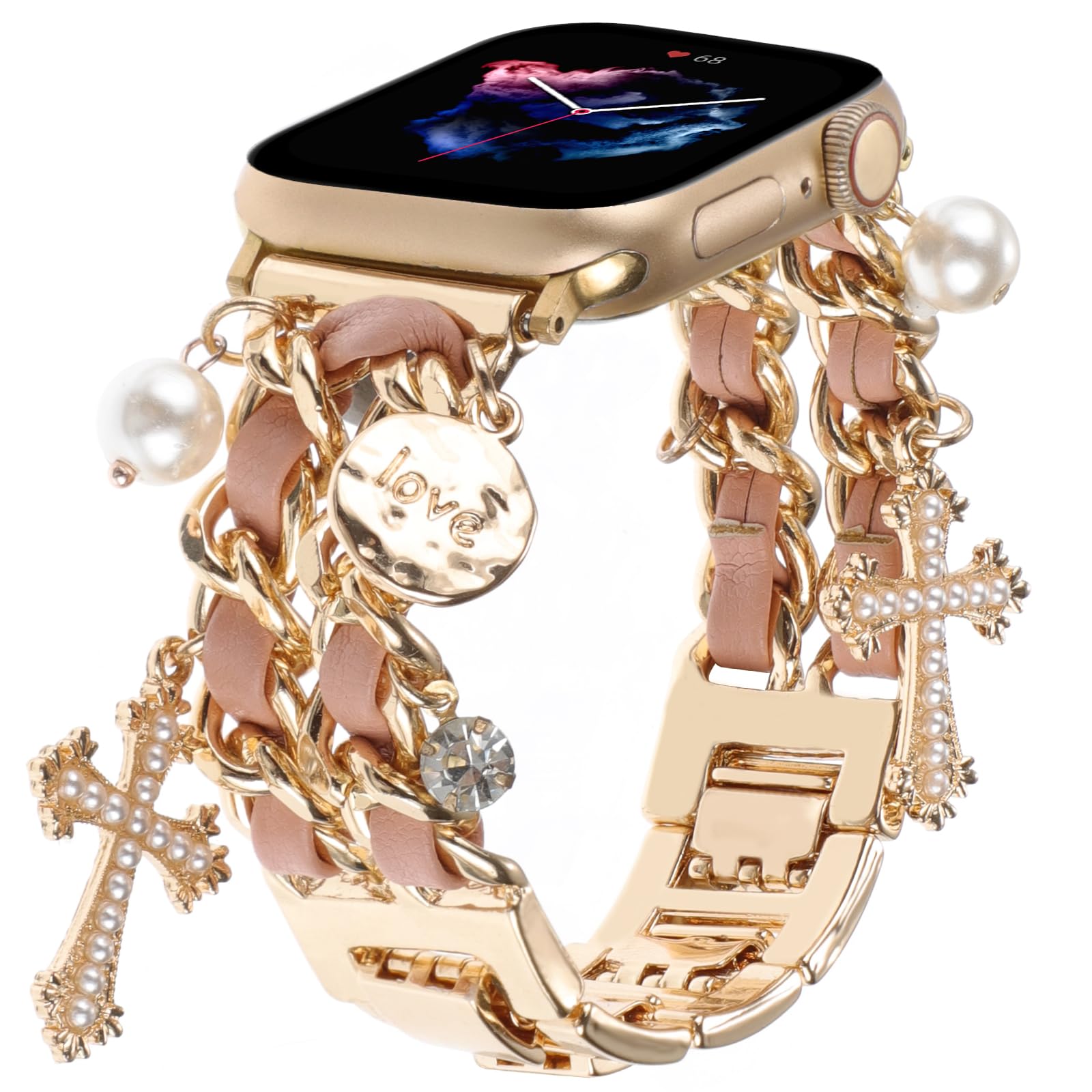 Wearable Chic Wristband for Apple Watch 38mm-49mm, Metal Chain Charms, Unique Pendants, Replacement Strap, Stylish  Series 1-9 and 10  Bands for Women Anniversary Christmas