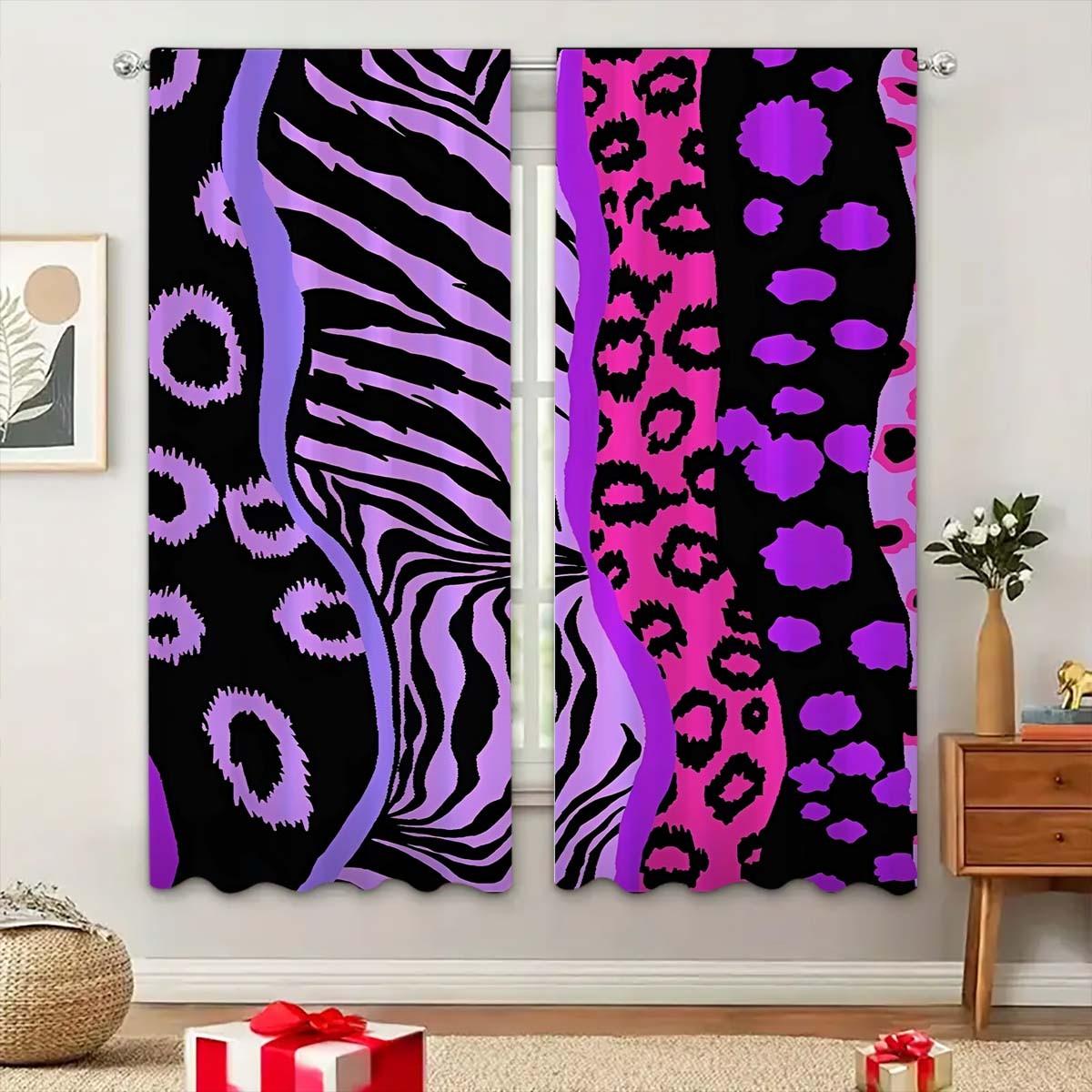 Creative Zebra Leopard Print Curtains Set, Block, Polyester Fiber, Kitchen Bedroom Office Living Room Decor, Home Textile