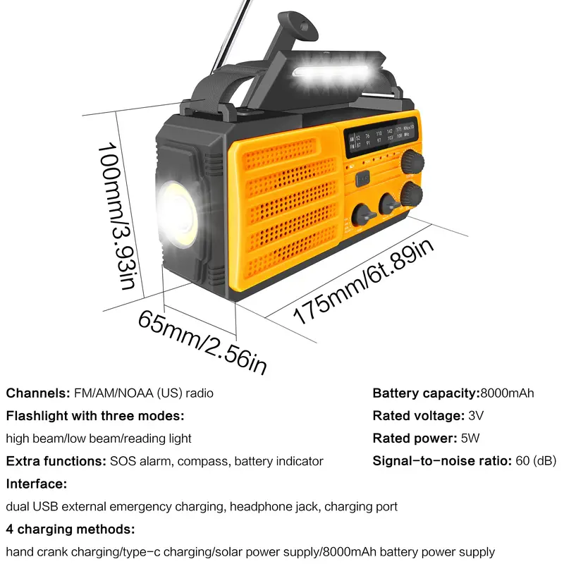 Emergency Hand Crank Solar Radio 2000mAh Power Bank Phone Charger AM/FM/WB NOAA Portable Weather Radio SOS Alarm For Outdoor