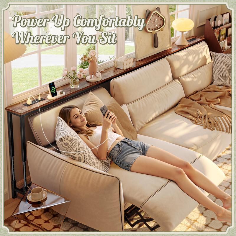 SUPERJARE Long Couch Table with Outlet, Sofa Table with Charging Station, Narrow Hallway Entryway Table, Behind Couch Table, for Living Room