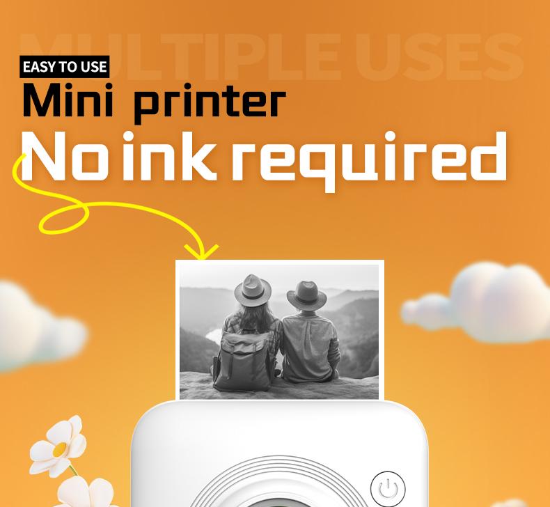 Mini Printer: Inkless Wireless Portable Design, Supports Photos Text Web Pages Bills, Perfect for Instant Printing Anytime Anywhere