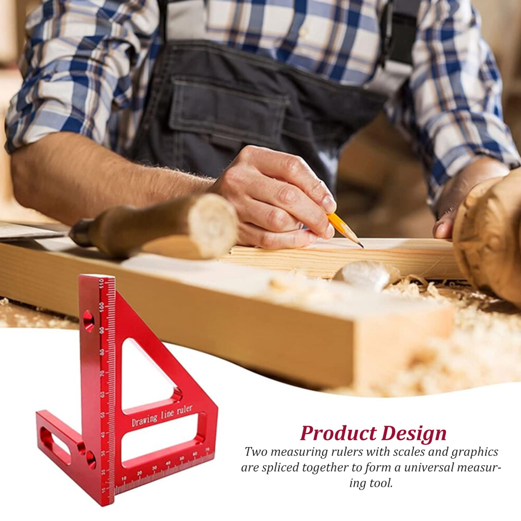 Three-Dimensional Multi-Angle Measuring Ruler, 45/90 Degree Aluminum Alloy Woodworking Square Protractor, High Precision Layout Tool, Caliper Type, Drawing Line Ruler