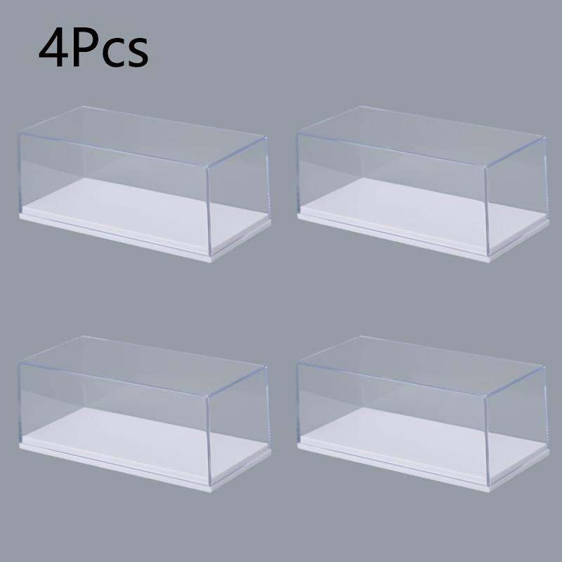 4 Transparent Dust-Proof Acrylic Display Boxes, / Base Options, 4.17x1.87x1.87 Inches, Ideal for 1:64 Scale Models, Collectibles, Toy Storage