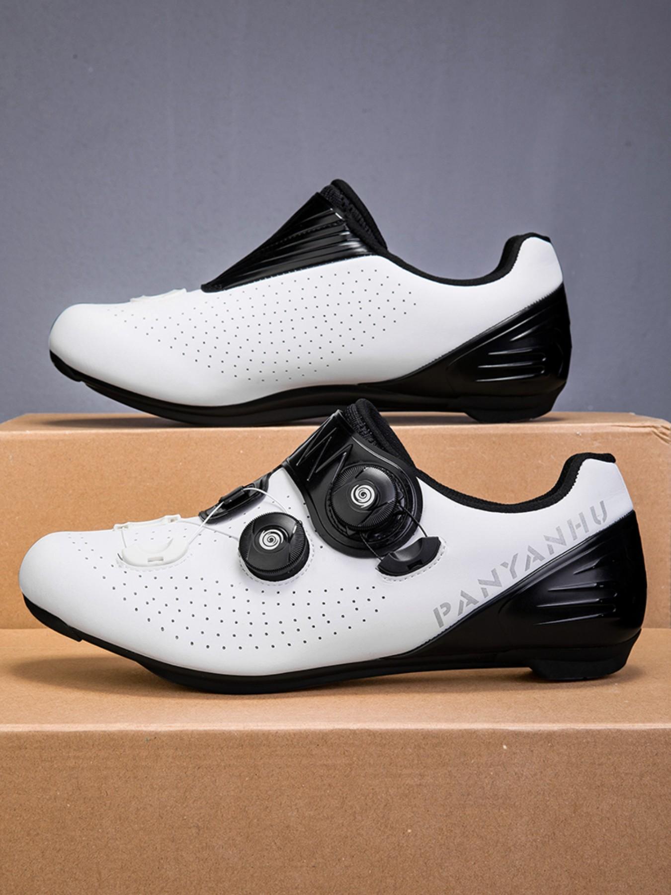 Unisex Cycling Shoes, Indoor Road Bike Shoes, Sporty PU Leather, Wide Fit, Colorblock Design, All Seasons, Professional Style
