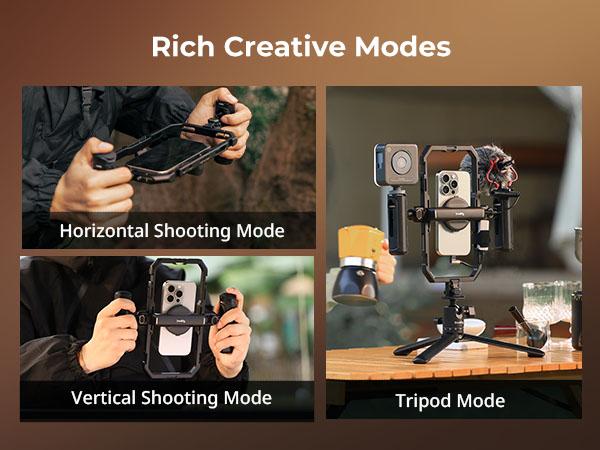 SmallRig Universal Quick Release Phone Cage Kit Basic, Aluminum Smartphone Video Rig Kit with Wireless Control Dual Handles and Phone Clip, Support for MagSafe, for iPhone for SamSung for Pixel - 641.7