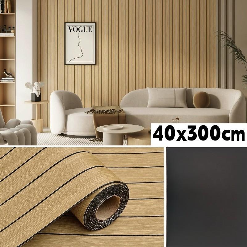PVC Slat Wall Panel Peel and Stick 40CM"x 300CM" Faux Wood Slat Panel Artificial Oak Wood Grain Self-Adhesive Soundproof 3D Wall Panel for Walls and Ceilings