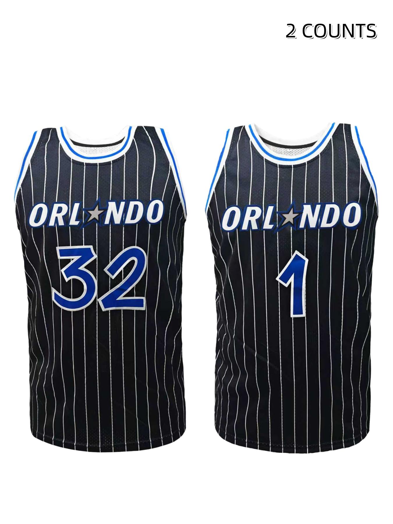 Men's #32 Striped Basketball Jersey, Loose Fit Breathable Sleeveless Vest, Embroidered Unisex Stylish Jersey for Training, Competition & Casual Wear, Jersey Top, Sportswear Top