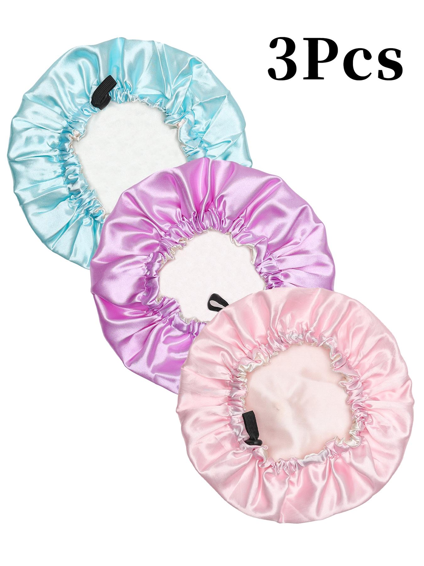 3-Piece Kids Printed Fun Patterns Drawstring Button Elastic Double-Layer Satin Hat, Casual Breathable Comfortable Daily Wear Headwear