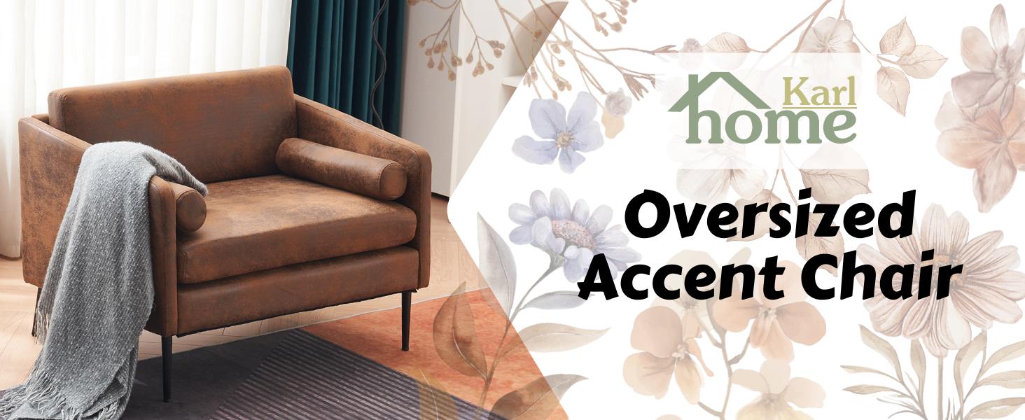 Karl home Mid-Century Club Chair 38.2" Living Room Sofa Oversized Bronzing Cloth Upholstered Accent Chair with Metal Legs for Living Room, Bedroom, Balcony, Apartment, Office, Brown