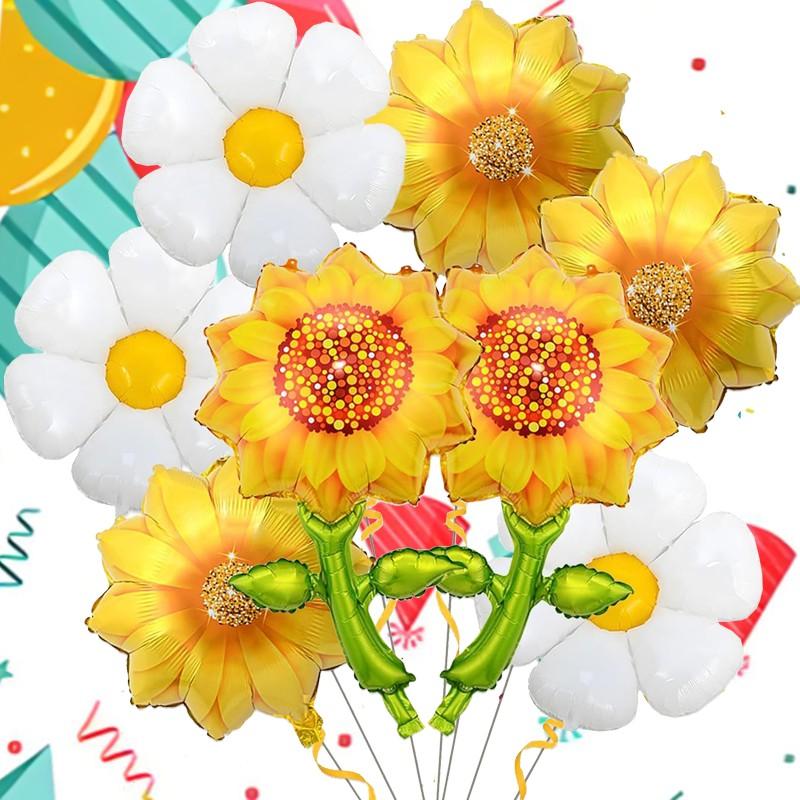 Natural Style Daisy Sunflower Foil Balloons, Multi Shape Kit for Wedding Decor, Anniversary Celebration, Festival & Party Supplies