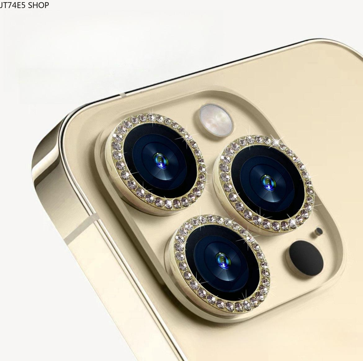 Fashion Accessory 9H Tempered Glass Camera Protector with Shiny Glitter Diamond Lens Film, Gold Eagle Eye Metal Ring, Easy-Install Mobile Accessory for iPhone 12 Pro Max/13/13 Mini/15/16 Pro Max/17 [Single Piece], [Single Piece] 13/13Mini/12Promax