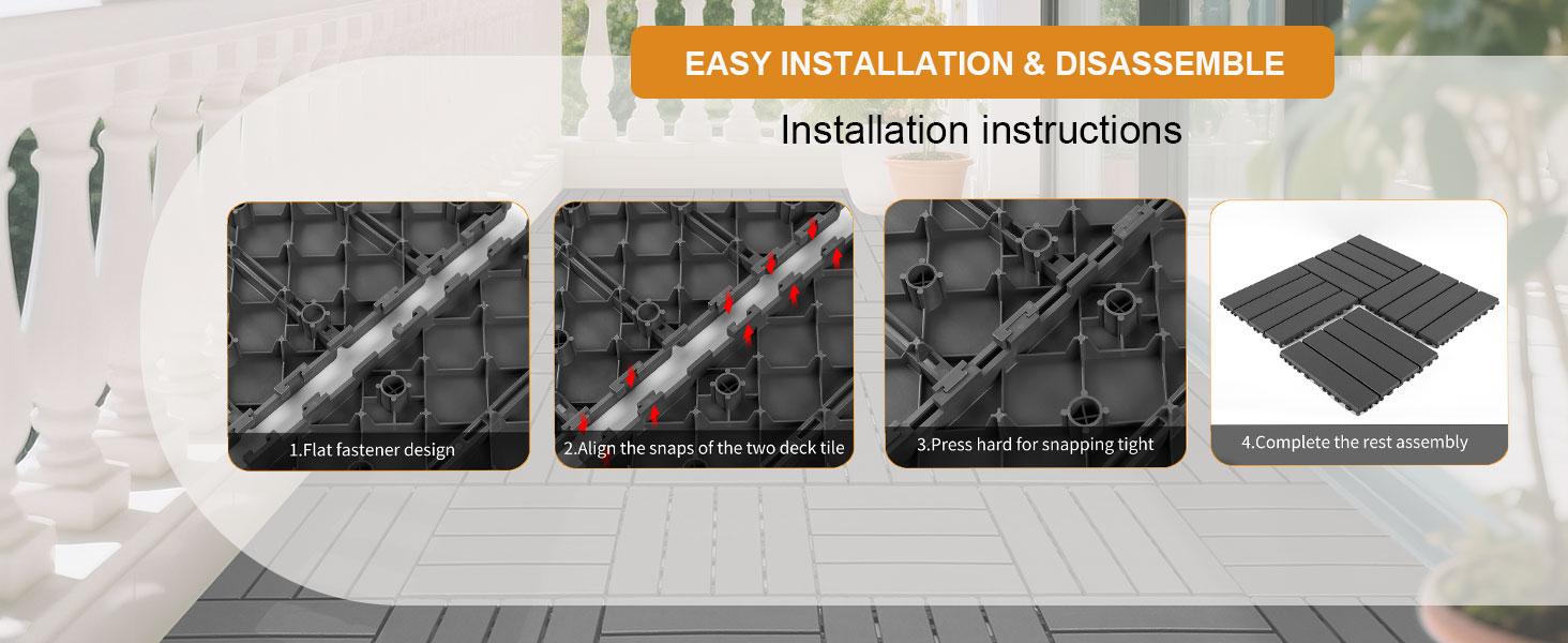 33Pcs +11Pcs Interlocking Deck Tiles Easy Quick Installation for Porch Poolside Outdoor Indoor Balcony Backyard Easy to Clean Supplier Warranty 44Pcs per Box