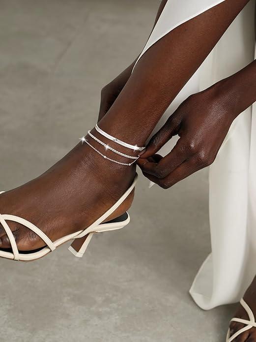 TEWIKY Dainty Layered Waterproof Anklet Adjustable Womens Anklet Set Stackable Figaro Beaded Cuban Link Anklets Beach For Women For Summer For Mother’s Day Gift Jewelry