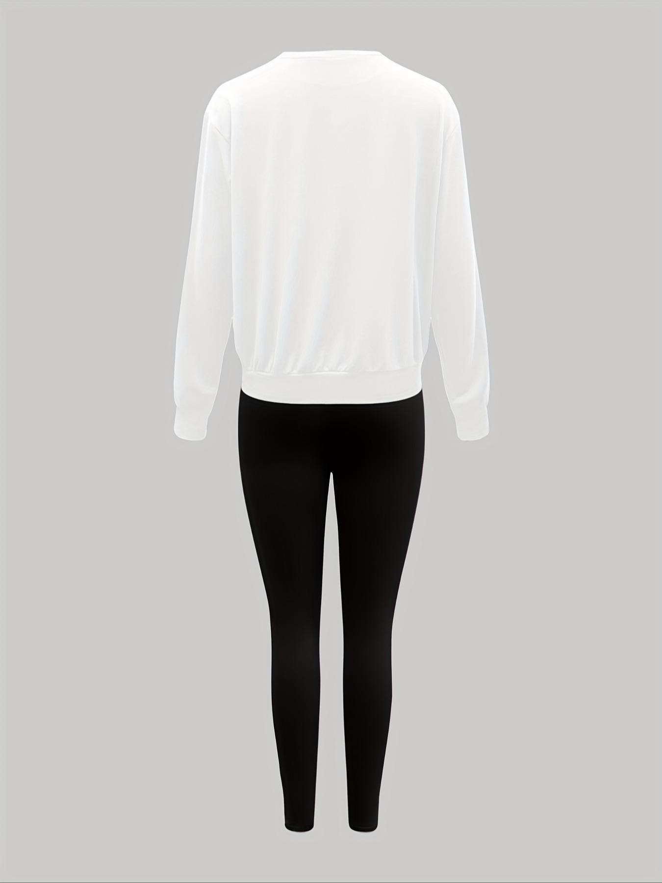 Women's 2-Piece Sweatshirt Set, Face Print Round Neck Long Sleeve Top, Long Pants, Casual Fall Winter, Holiday Sale