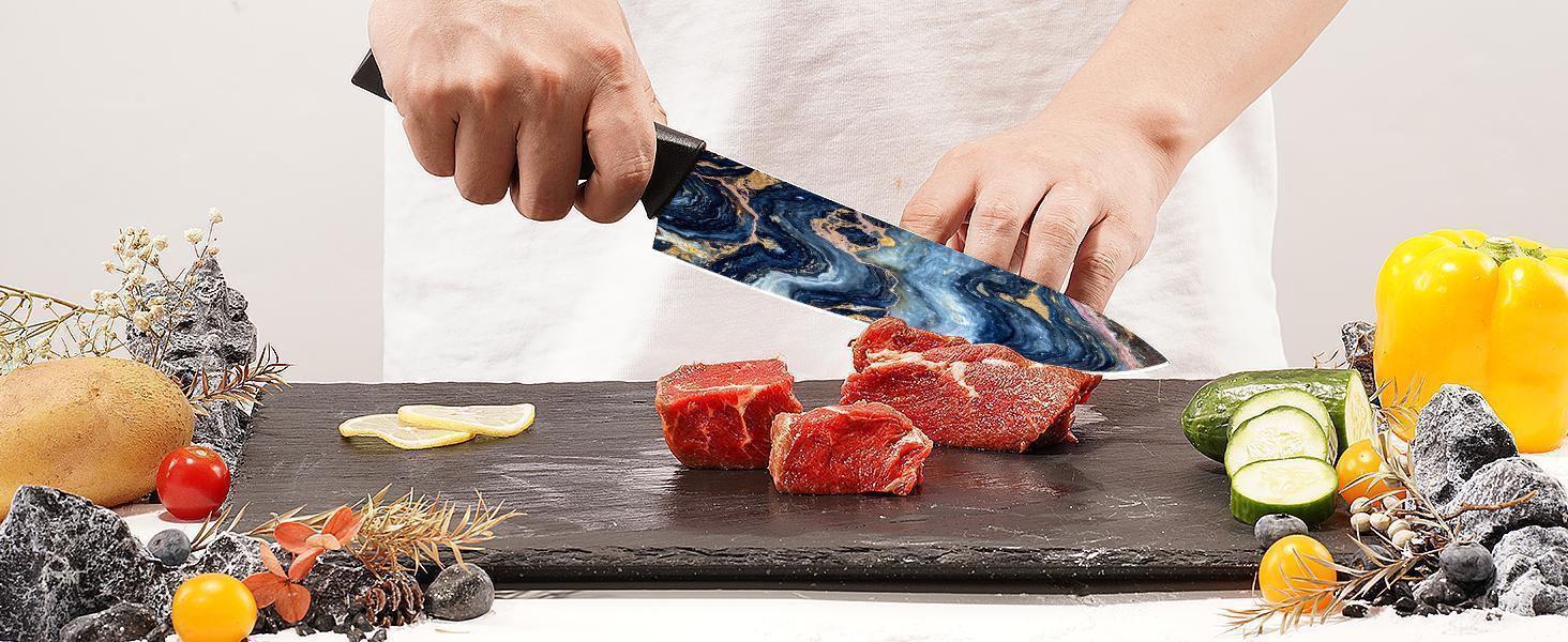 Astercook 6-Piece Stratigraphic Knife Set, 6 Anti-Rust Stainless Steel Knives with Blade Guards, Dishwasher Safe.