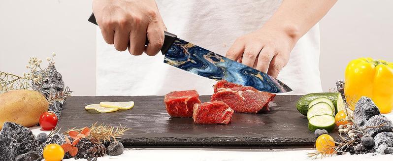 Astercook 6-Piece Stratigraphic Knife Set, 6 Anti-Rust Stainless Steel Knives with Blade Guards, Dishwasher Safe.