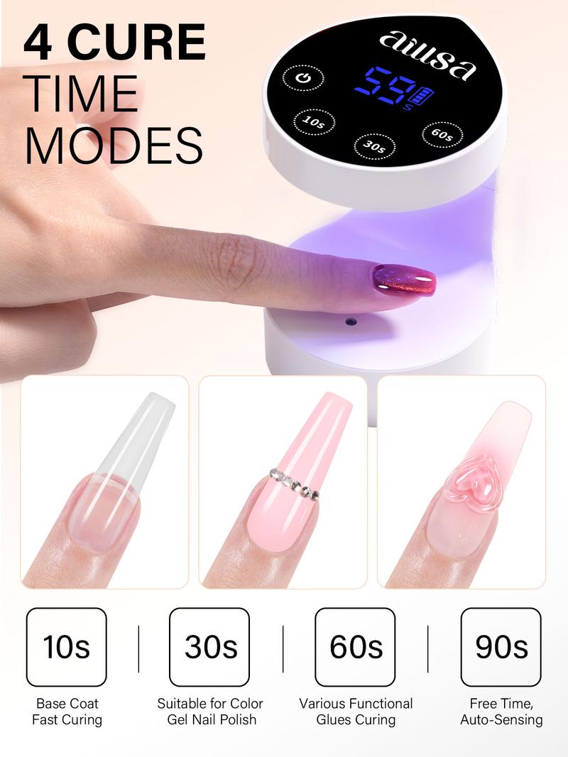 Aillsa 5 Pre-colored Almond Press on Nails Set 140Pcs in 14 Sizes, 4 Timers Setting UV Lght with Auto Sensor, Base and Top Coat,  gel x nail Tip Nails Extension for Easy DIY Nail Art  Christmas Gifts for Girls Nail Care Acrylics Manicure