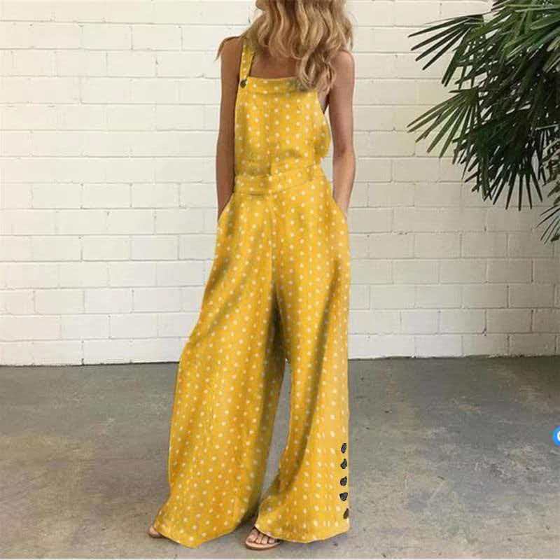 2025 Summer New European and American Fashion Digital Print Loose Sleeveless Overalls for Women