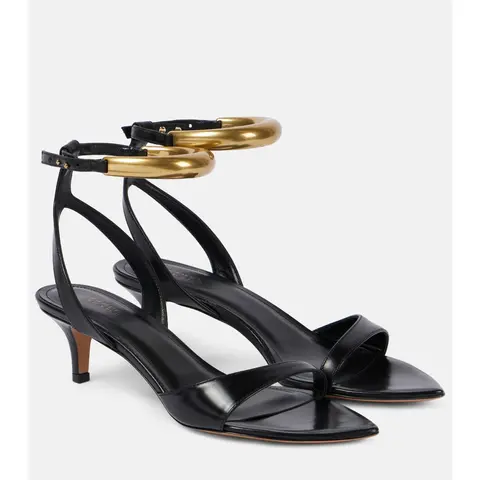 Coutgo Women's Low Kitten Heel Sandals - Pointed Open Toe, 1-Strap with Metal Accent, Buckle Design, Soft Fabric, Classic Sandal for Summer Dresses