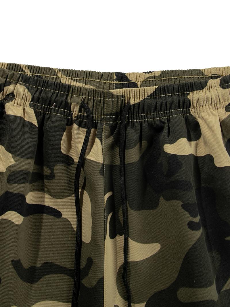 Two-Piece Set Men's Camo Print Crop Tee & Shorts, Regular Fit Casual Short Sleeve T-shirt & Camo Print Shorts, Men's Summer Outfits