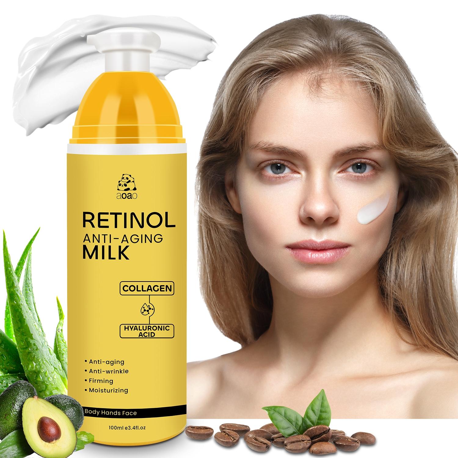 Retinol Lotion with Collagen, Hyaluronic Acid, and Caffeine, Firming Anti-Wrinkle Moisturizer for Face and Body, 100ML