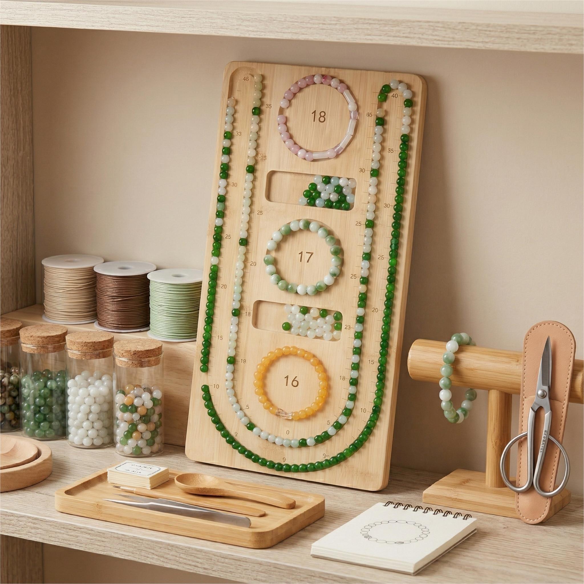 Bamboo Bead Board for Jewelry Making, Bracelet Design Tray & Necklace Organizer, Wooden Bead Sorting Tray with Measurement Scales, Professional DIY Beading Supplies for Jewelry Designers & Crafters