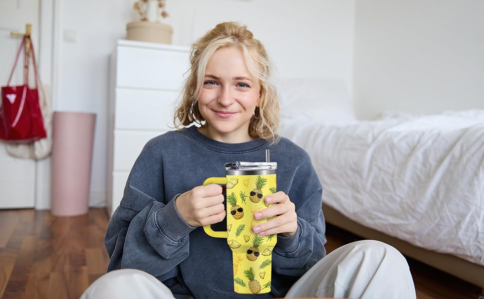 Pineapple Tumbler with Handle 40 oz, Pineapple Gifts For Women Girls, Birthday Christmas Funny Fruit Gifts for ananas Lover