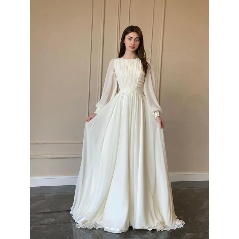 Spring Trendy Court Style French Style White Double Layer Chiffon Big Swing Princess Fairy Dress Long Dress Casual Womenswear Can be used with raincoat