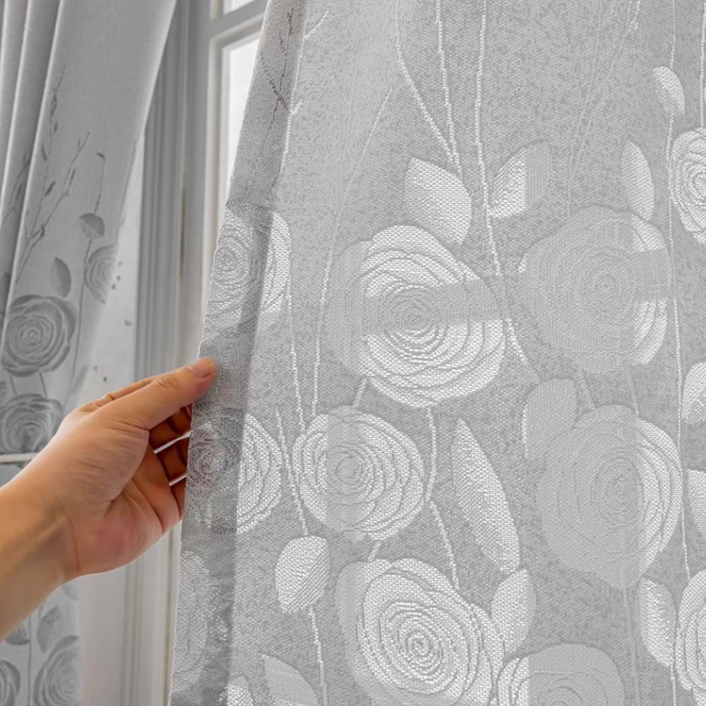 1pc French Vintage Light Rose Embroidered Sheer Curtain, Lace Trimmed Drapes for Living Room Bedroom Floor-To-Ceiling Window Decor