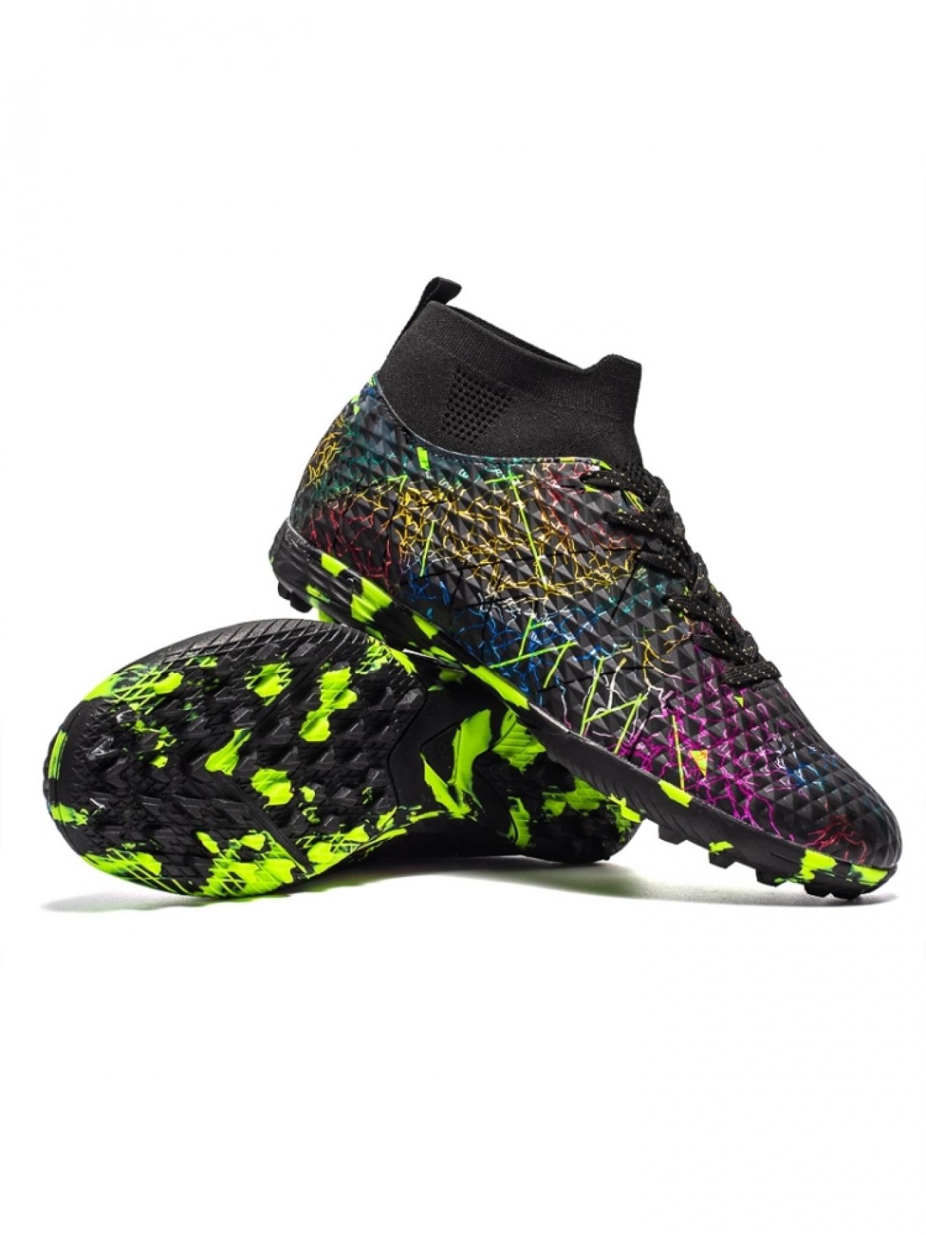 Parent-Child High-Top Football Shoes | White Multicolor Graffiti Design | Breathable Flyknit Upper | Superior Traction | Soft Comfort | Ideal For Family Training & Games | Viral