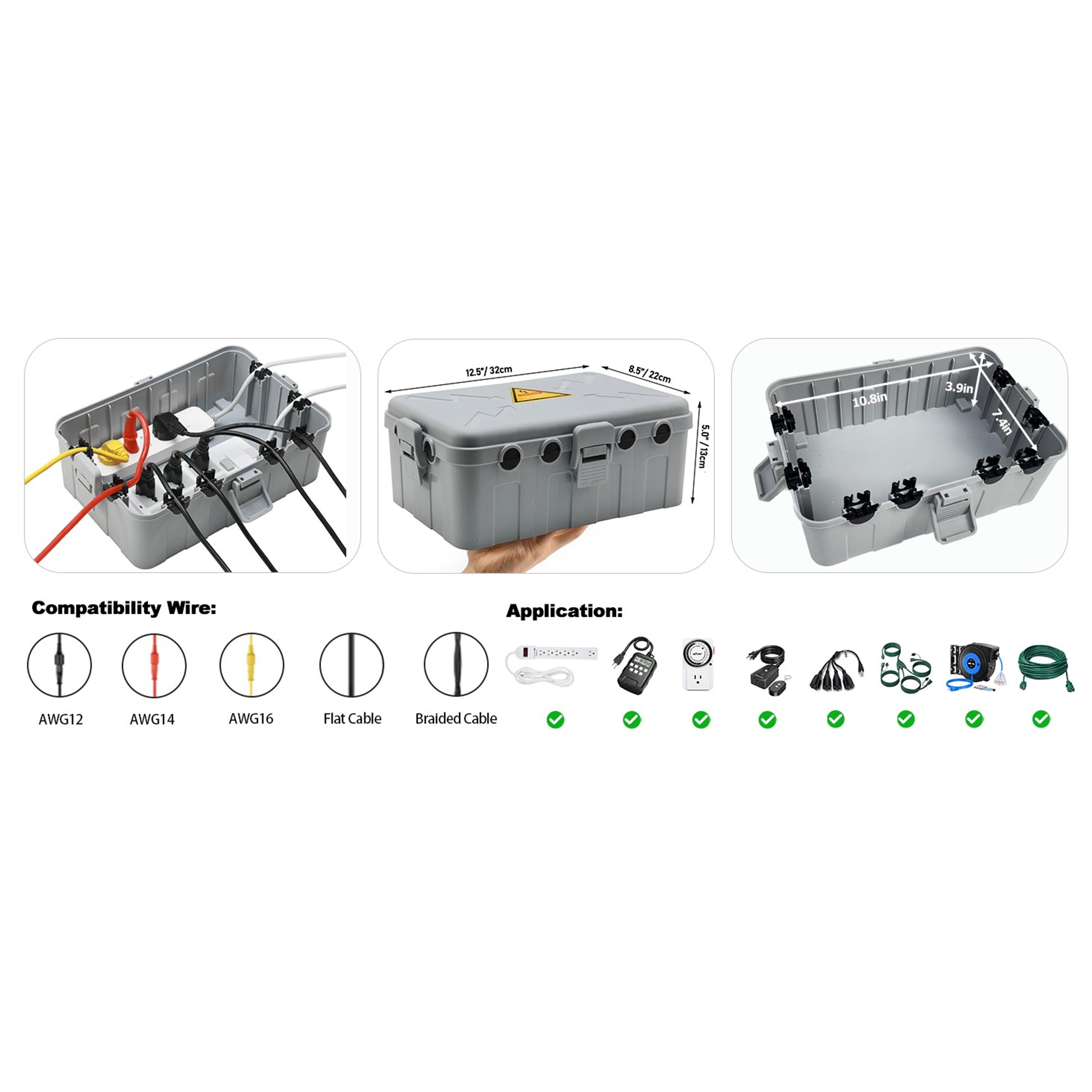 Large Outdoor Electrical Box(12.5x8.5x5inch),IP54 Waterproof Outdoor Outlet Covers,Weatherproof Extension Cord Covers Protect Outlet,Plug,Timer,Power Strip,Holiday Light,Grey