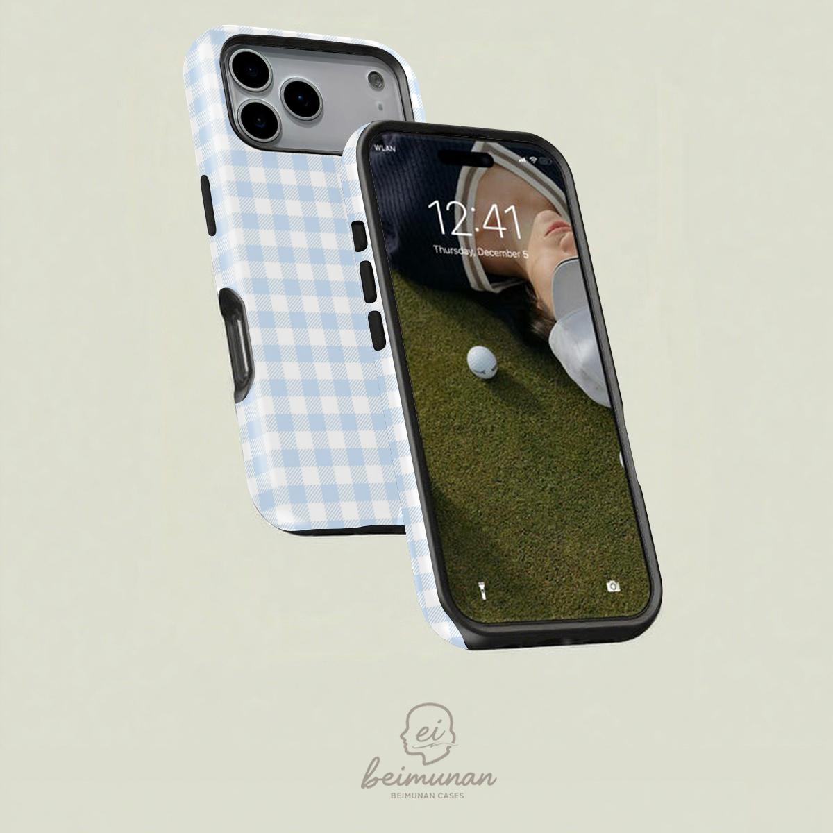 gingham pattern print phone case， durable 2in1 shockproof phone protective cover， phone accessory for iPhone X 11 12 13 14 15 16 17 Pro Max， gift for Valentine's Day， couples， friends