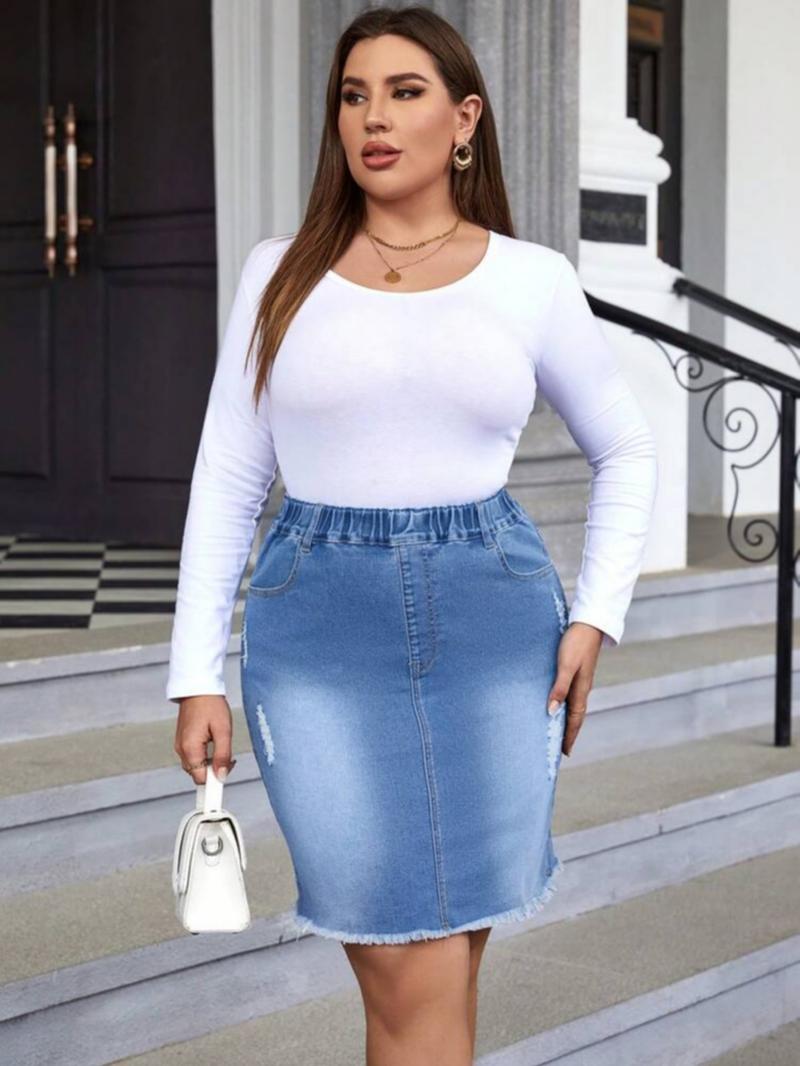 Women's Ripped Distressed Denim Skirt, Fashion Casual   Short Skirt for Daily Outdoor Wear, Ladies Bottoms for Summer