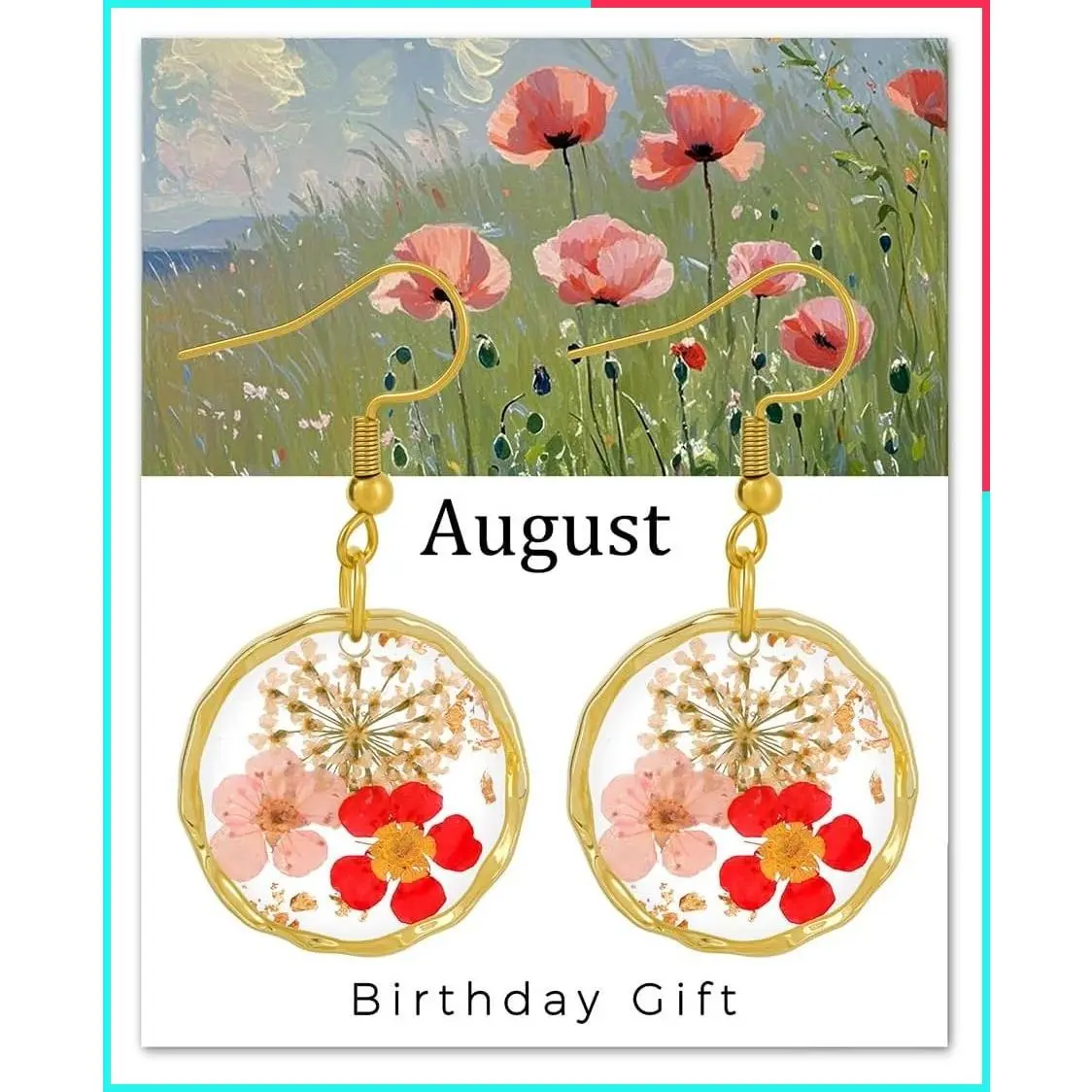 Birth Flower Earrings for Women Handmade Real Pressed Dried Flower Resin Dangle Earrings Unique Botanical Jewelry Gift for Birthday Party Christmas