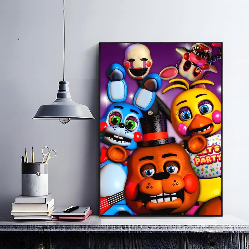 Iconic Horror Survival Game Franchise F-Five Nights at Freddy's Poster HD self-adhesive fade-proof waterproof wrinkle-resistant poster stickers Wall Art suitable for living room bedroom dormitory cafe bar background decoration wallpaper and gifts