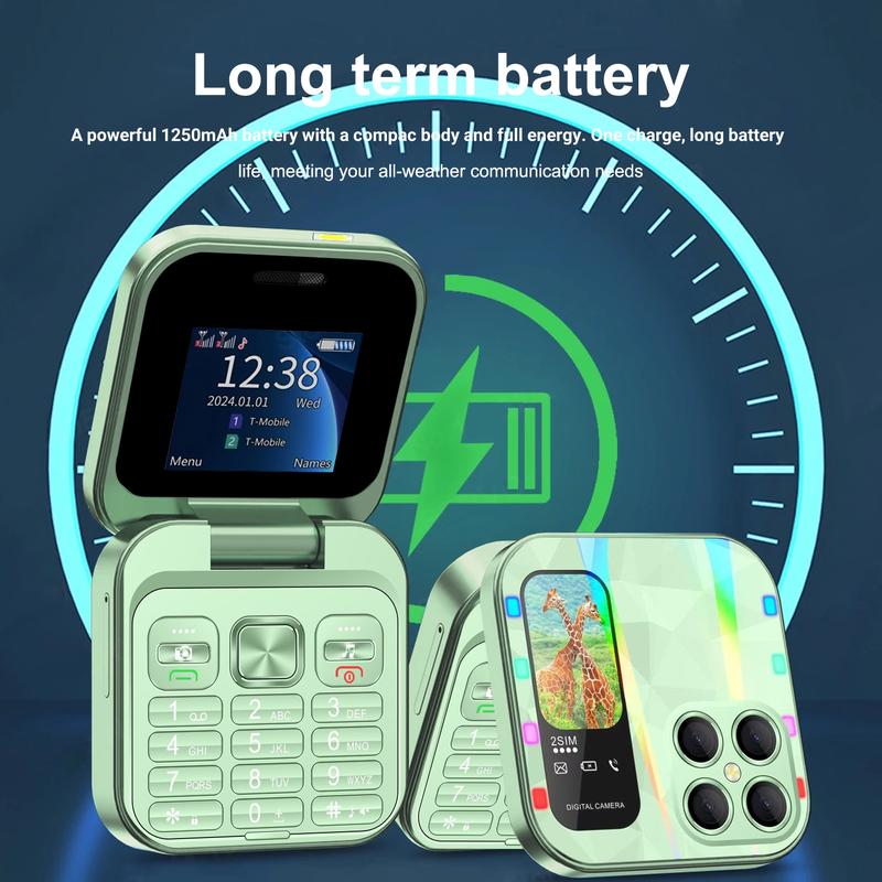 FUFFi-Foldable Mini Phone ，Glowing , 2.4 Inch Display, Dual Sim Support, Fm Radio, Fun Student & Kids Mobile Device